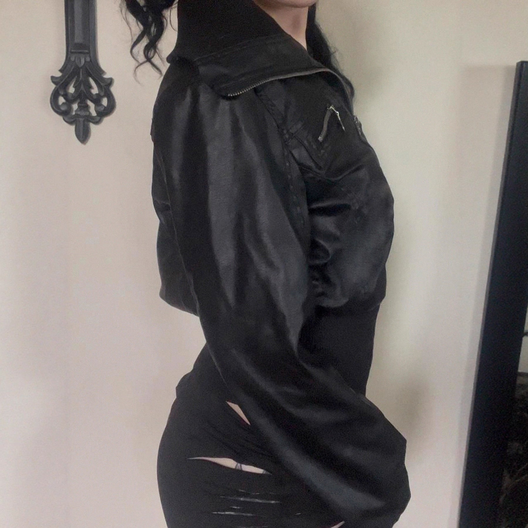 Retro Slim Fit Zipper Faux Leather Jacket For Women