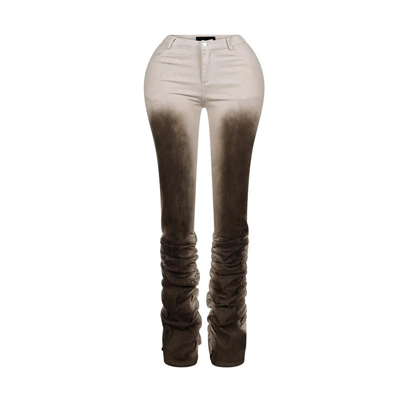 Slim Fit Retro Stacked Pants With Distressed Streetwear Style