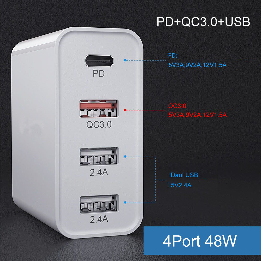 Multi?Port Fast Charging Adapter With PD and QC Support