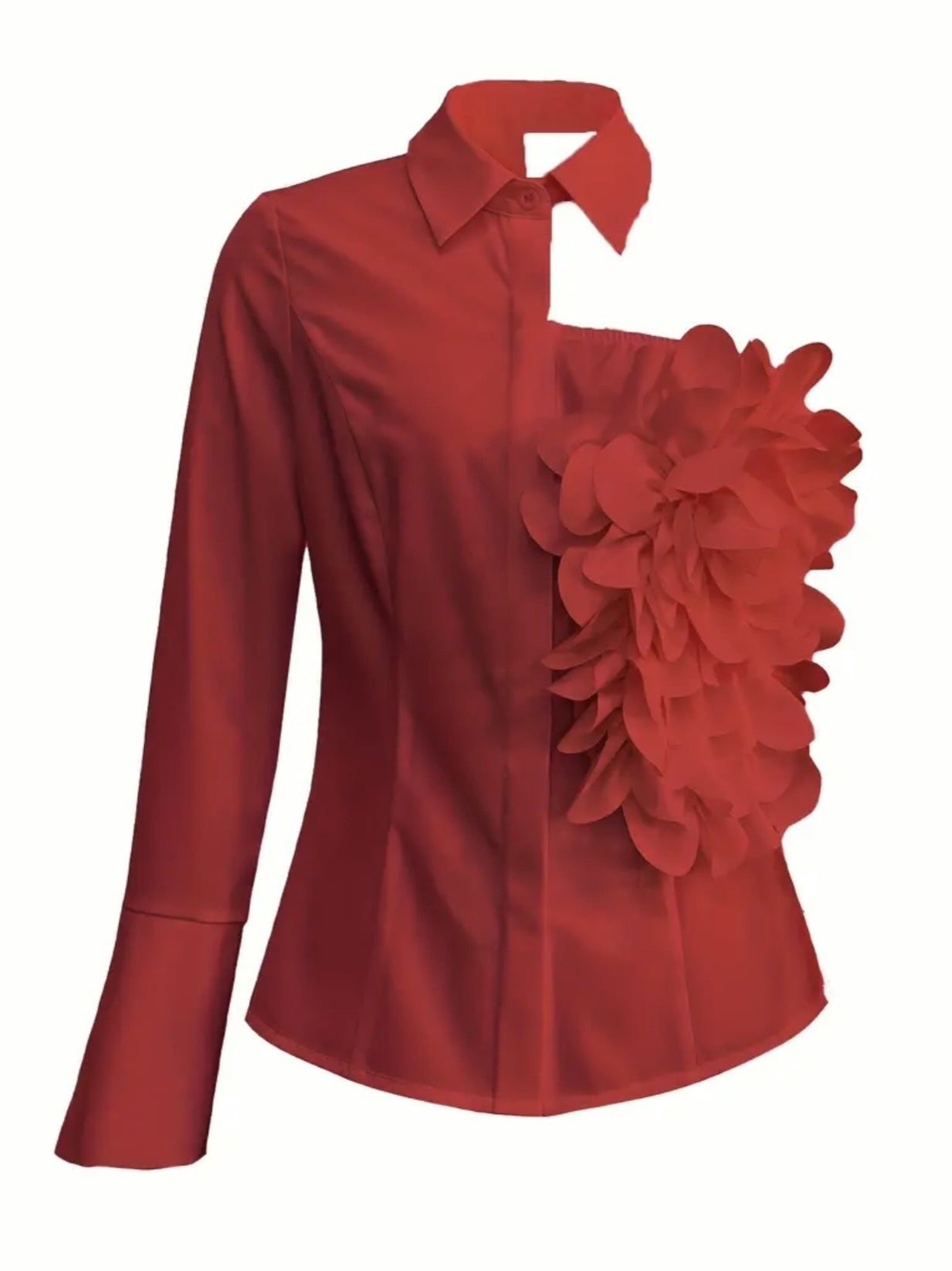 Women's Elegant One-Shoulder Long Sleeve Floral Detail Blouse