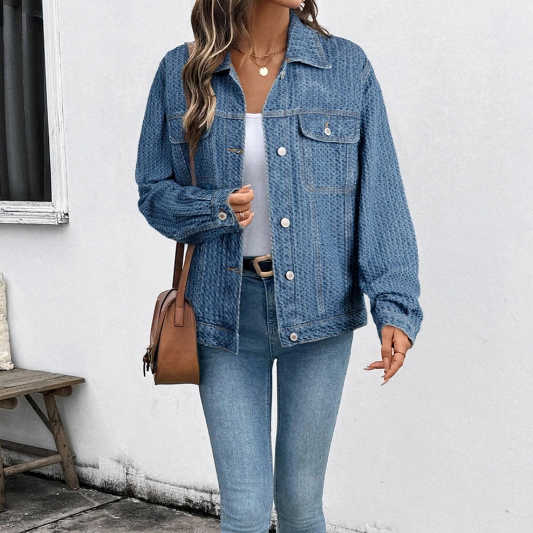 Button-Front Versatile Denim Jacket For Women