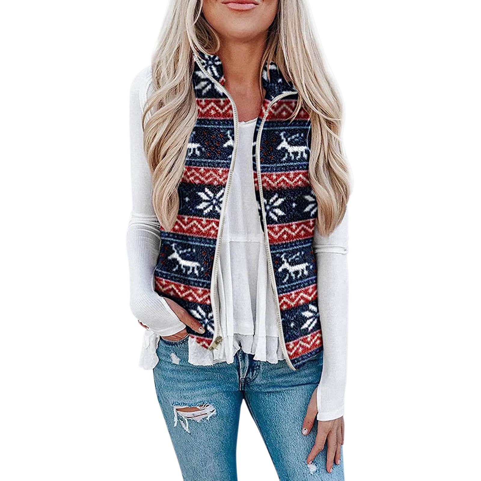 Women's Christmas Plush Vest Holiday Printed Cozy Layering Top