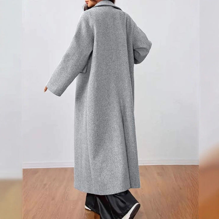 Long Lapel Wool-Effect Coat For Women In Neutral Shades