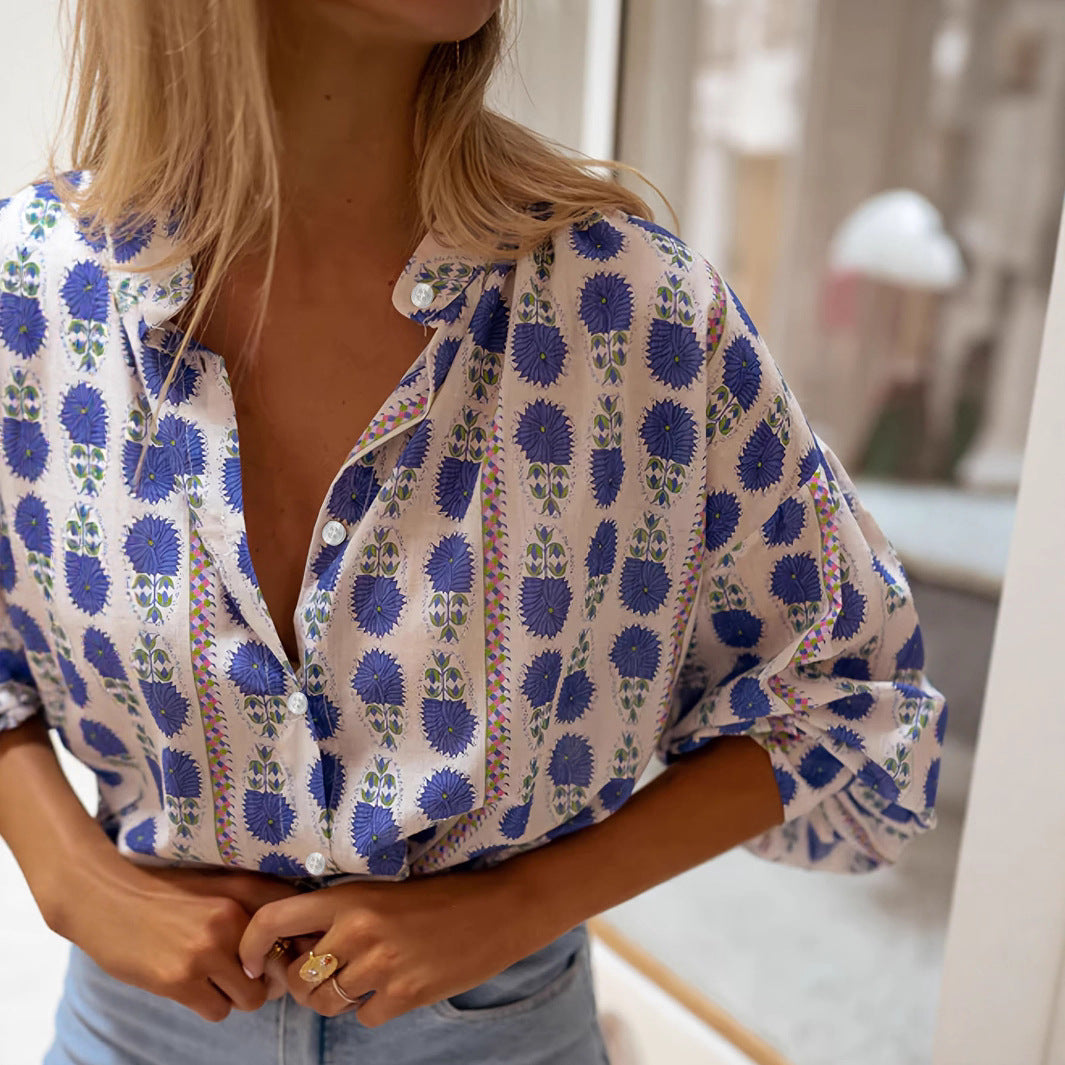 Women's Printed Loose Fit Long Sleeve Casual Everyday Shirt