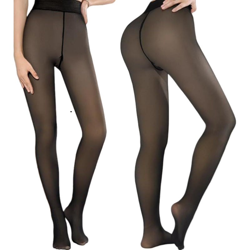 Warm Velvet-Lined Transparent Pantyhose With Slimming Lift Effect