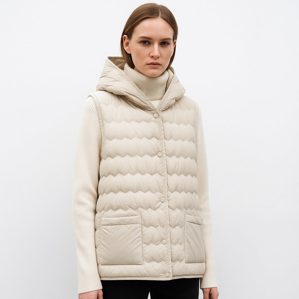 Hooded Slim Fit Lightweight Solid Color Autumn Winter Vest