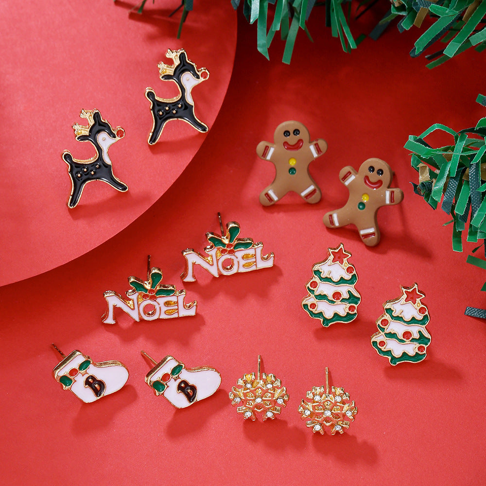 Christmas Themed Colorful Enamel Stud Back Earrings in Various Styles