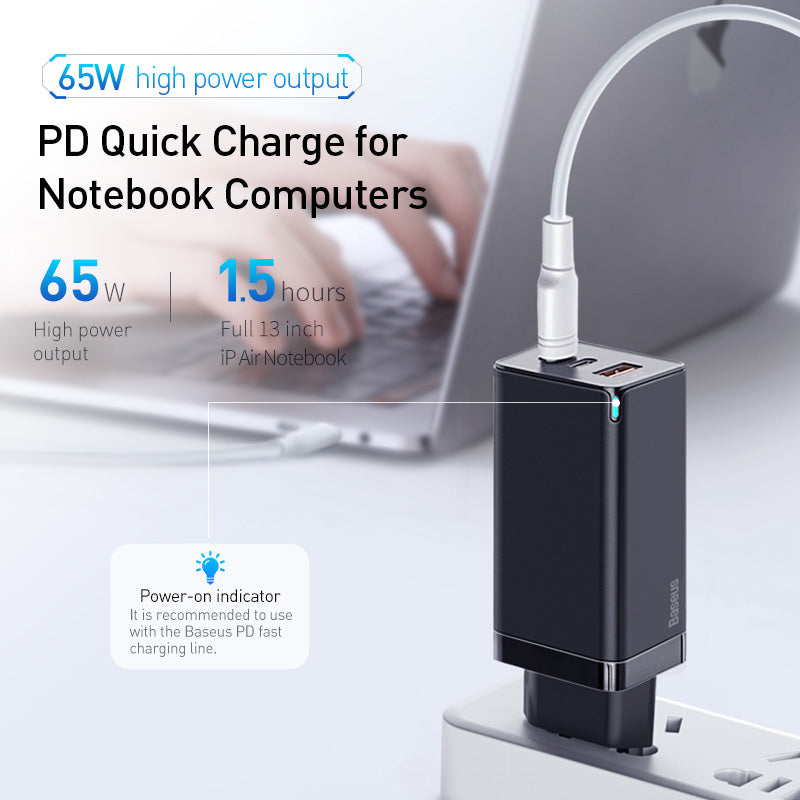 65W Triple-Port Fast Charger With Type?C And USB Outputs