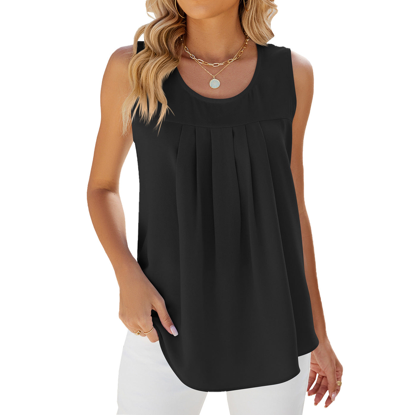 Summer Sleeveless Round-Neck Chiffon Vest For Women