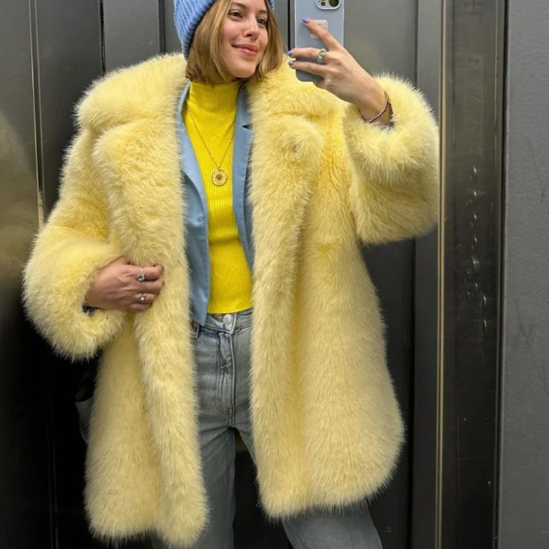 Warm Mid Length Fur Coat For Women In Winter