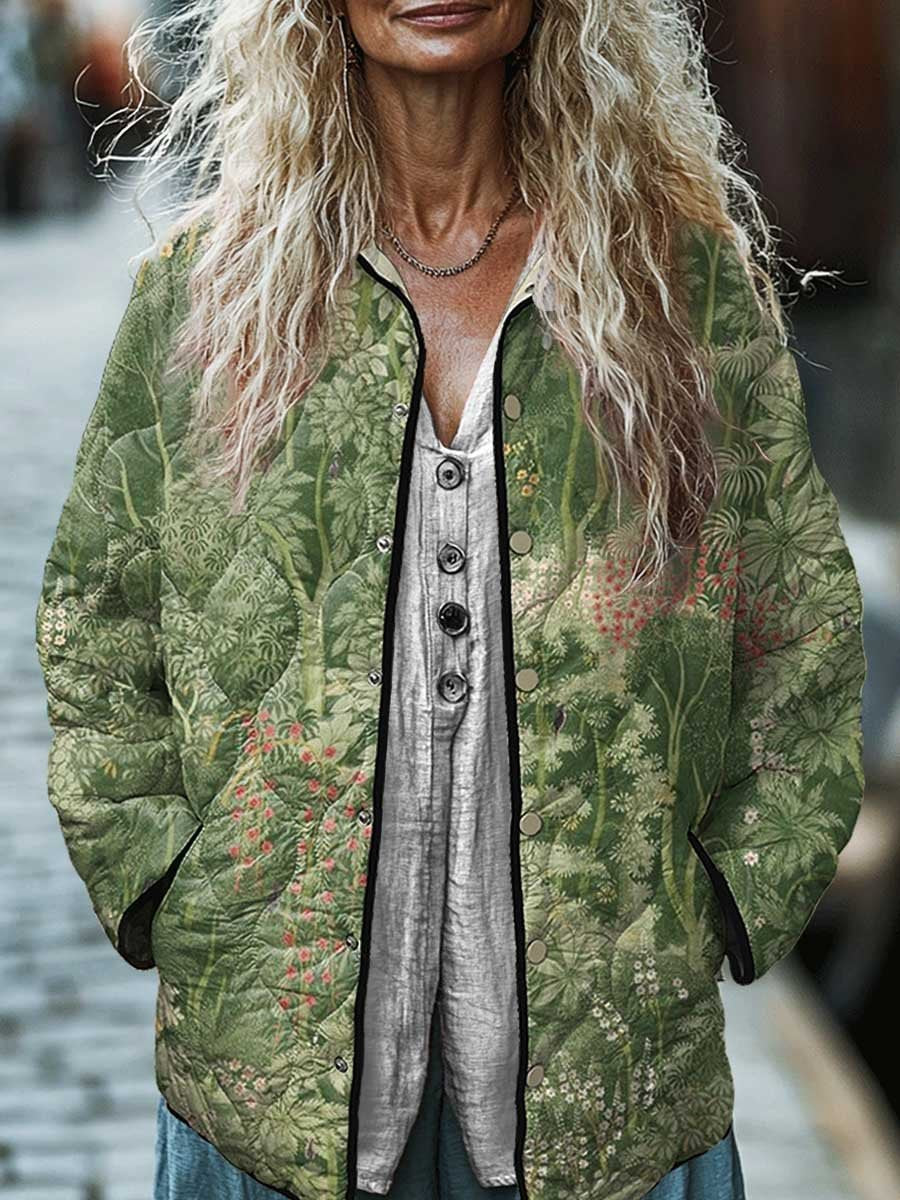 Women's Digital Floral Cotton Padded Jacket With Space Cotton Fill
