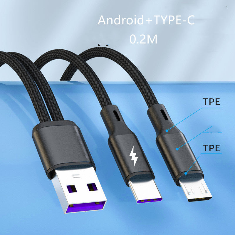 Two Device Fast Charging Braided Cable With Dual Android Connectors