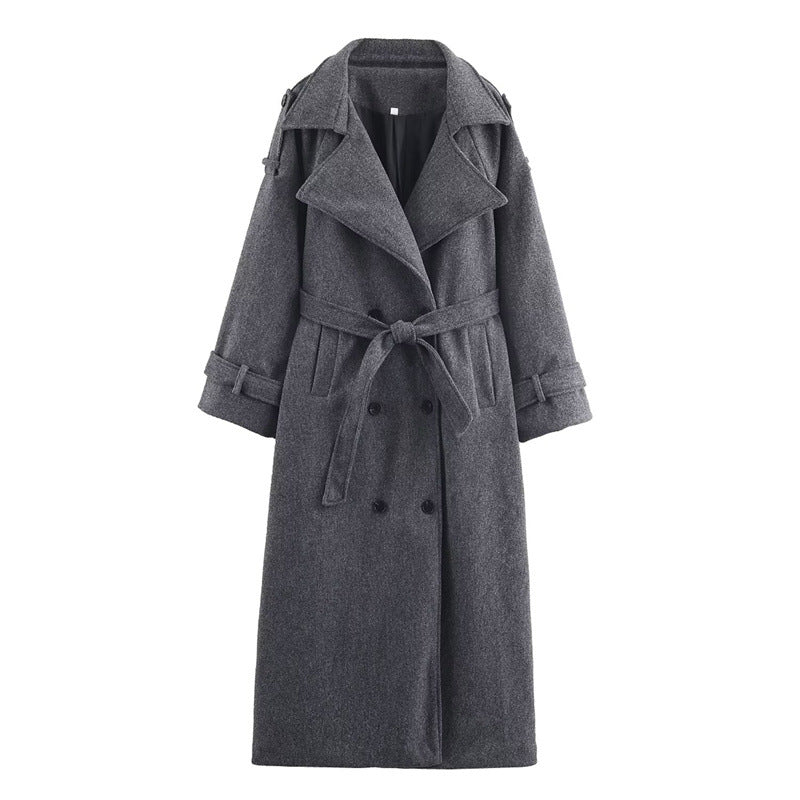Double-Breasted Wool Coat Women's Long Elegant Commute Overcoat