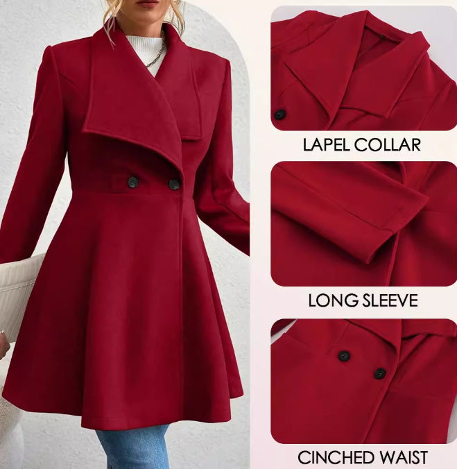 Slim-Fit Long Lapel Wool Coat Women's Elegant Commute Coat
