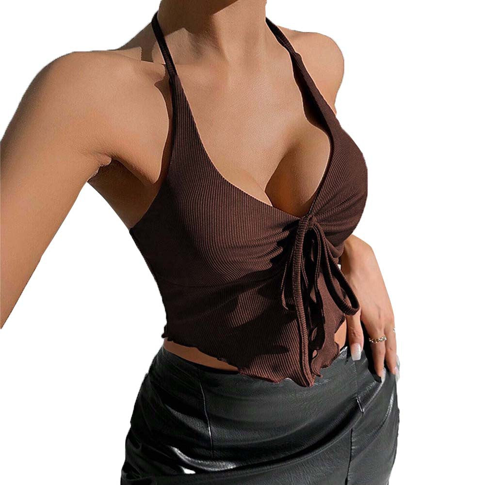 Backless Halter Neck Slim Fit Short-Length Sexy Autumn Winter Top