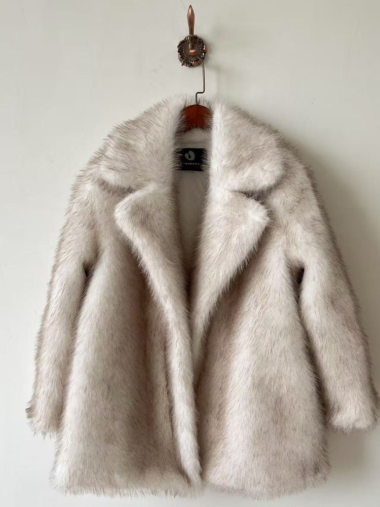 Warm Mid Length Fur Coat For Women In Winter