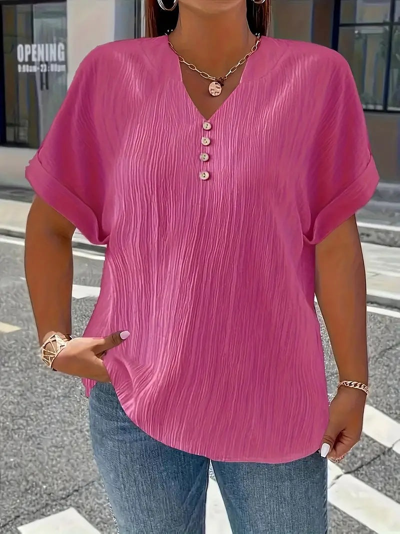 Lightweight V-Neck Short Sleeve Slim Fit Summer Casual Blouse