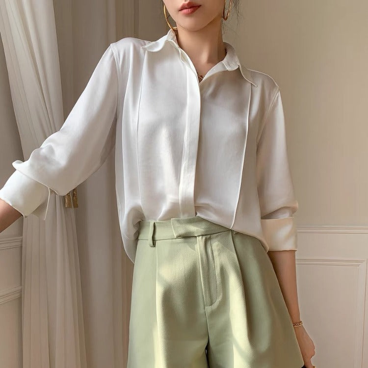Women's Elegant Satin Pullover Shirt With Soft Draped Finish