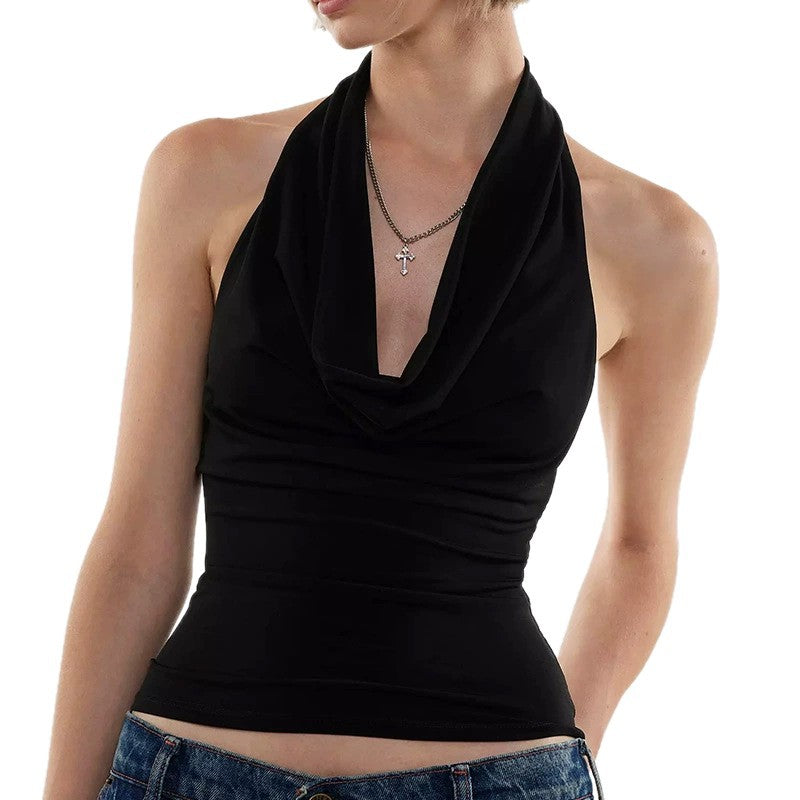 Plunging Halterneck Off-Shoulder Sleeveless Top For Stylish Summer Looks