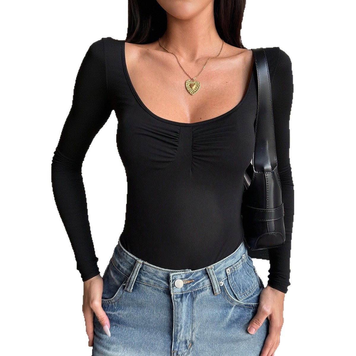 Slim Fit Long Sleeve Solid Color Stretch Pullover Women’s Top