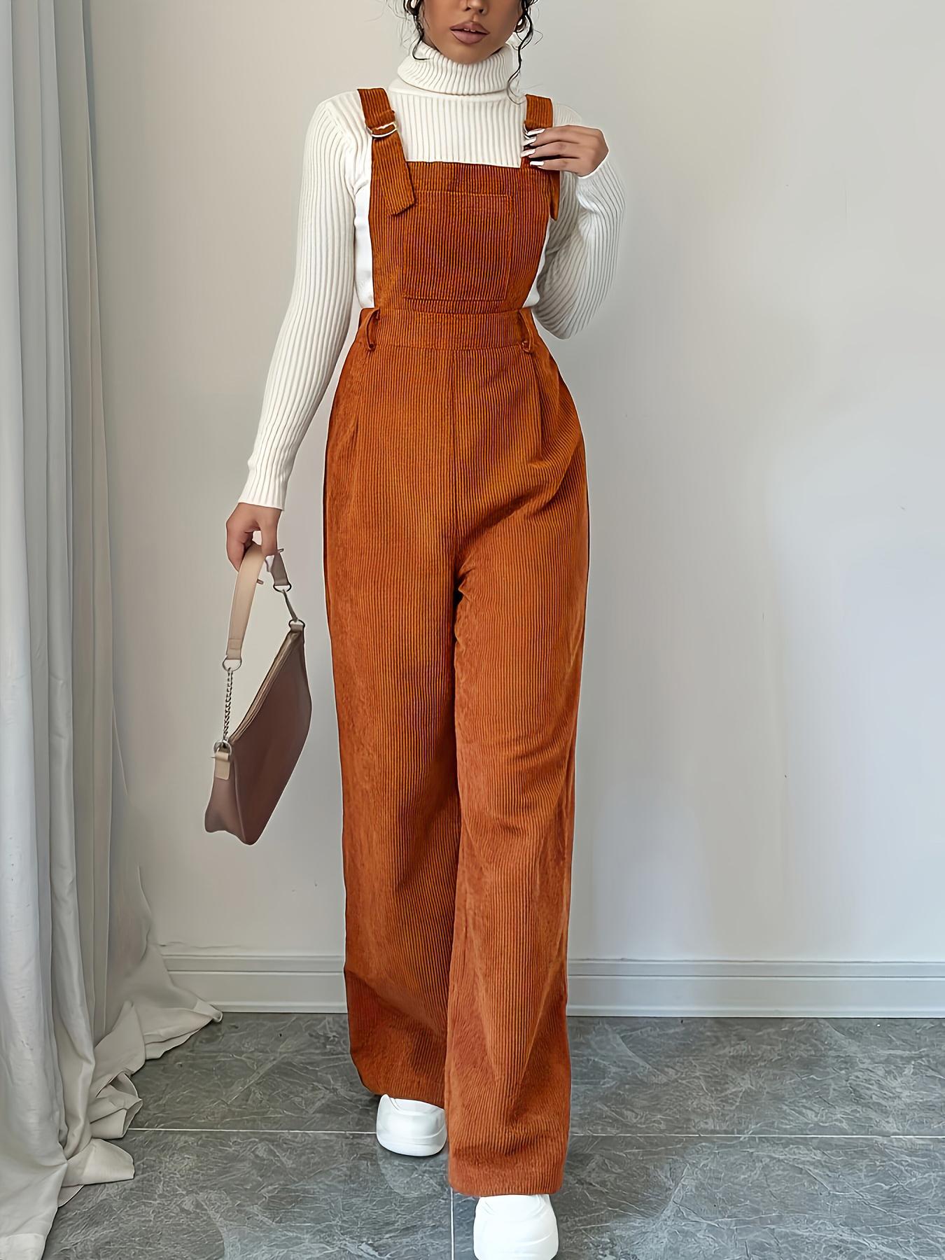 Corduroy Loose Fit Bib Pants With Straight Leg Silhouette