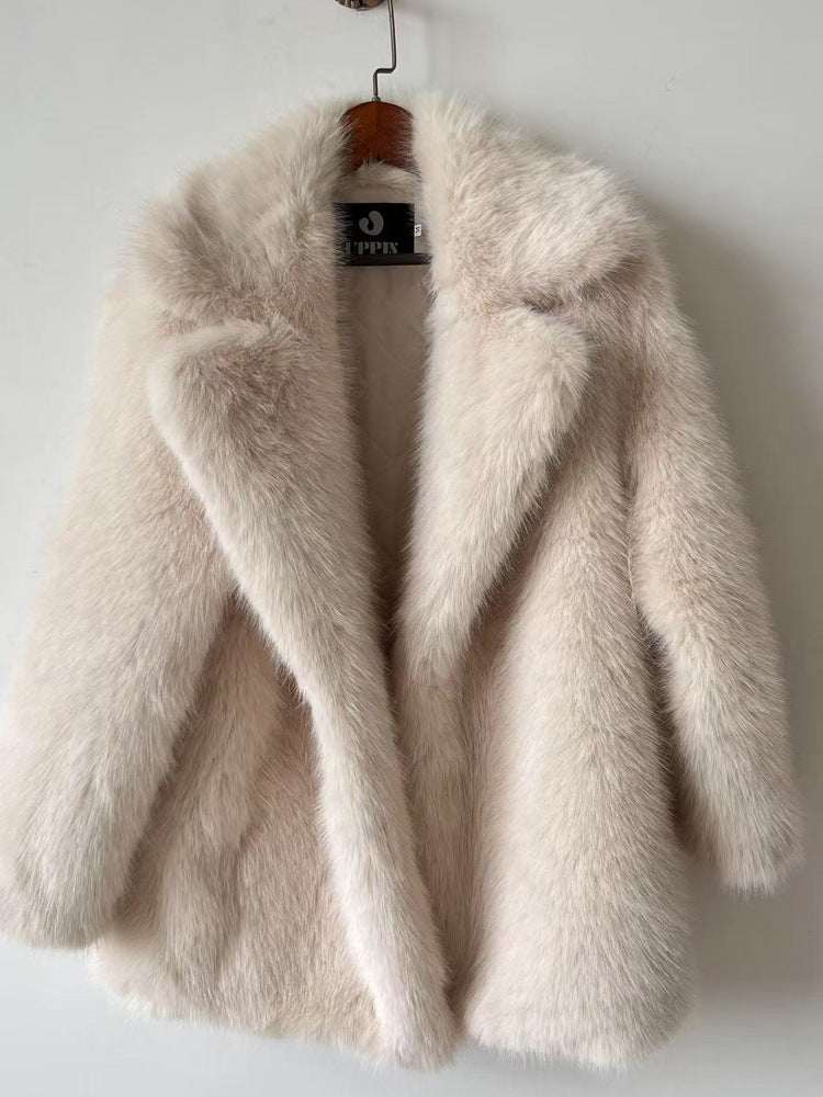 Warm Mid Length Fur Coat For Women In Winter