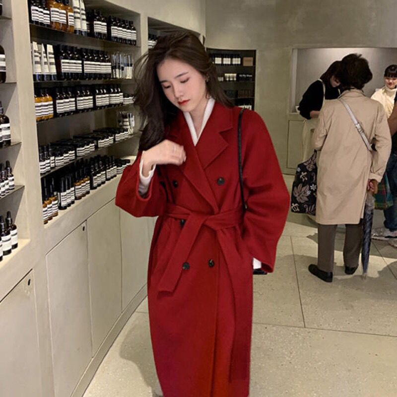 Petite Hepburn-Inspired Mid-Length Woolen Coat For Women
