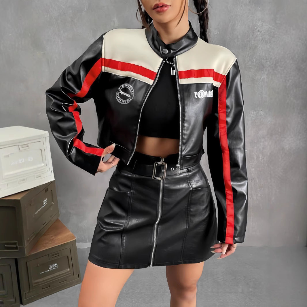 Women's Striped Short Zipper Street Style Lightweight Coat
