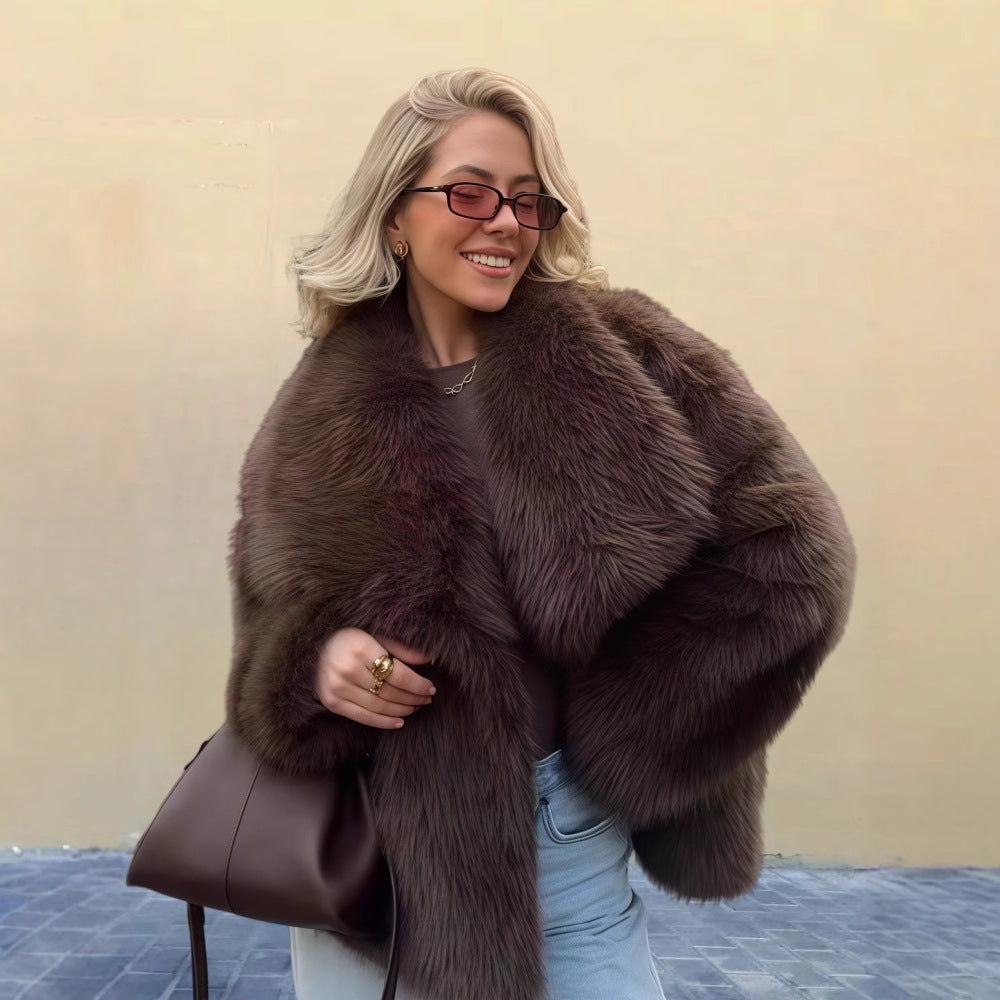 Versatile Solid-Color Long Sleeve Coat With Faux Fur Collar Options