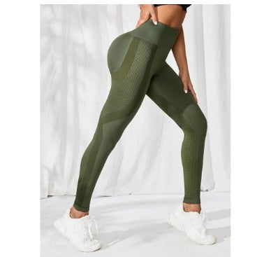 Green Seamless High Waist Hip Lifting Shock Absorption Yoga Pants