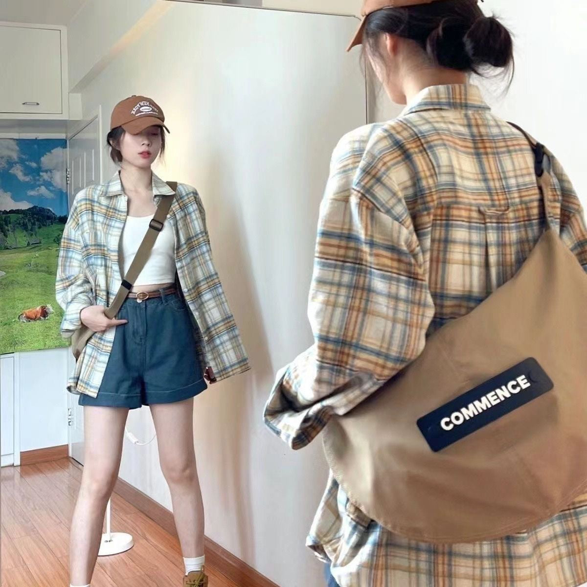 Casual Plaid Long Sleeve Lightweight Retro Style Short Jacket