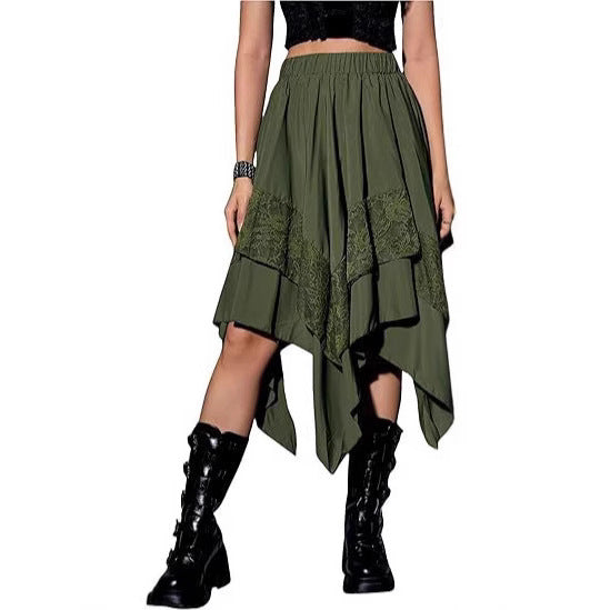 Renaissance Tiered Mid Length Pleated Skirt With Asymmetrical Hem