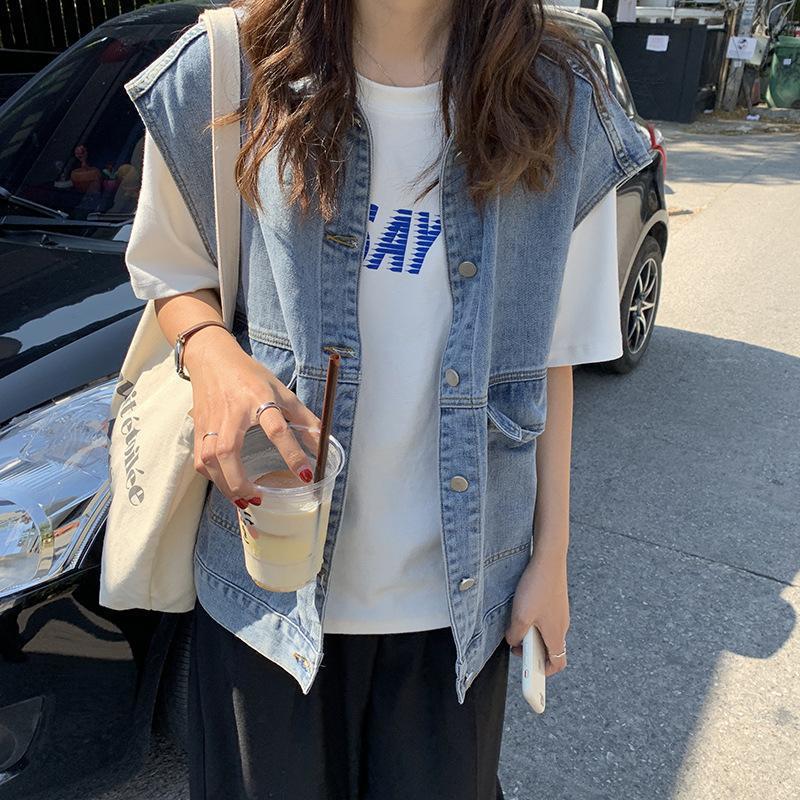 Loose Fit Sleeveless Denim Vest Casual Korean Spring Style