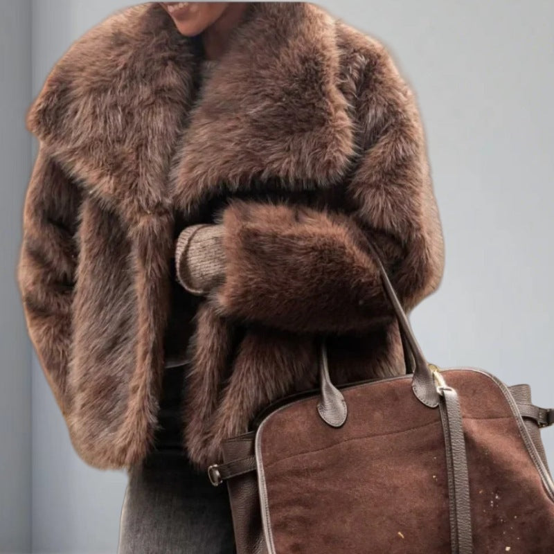 Versatile Solid-Color Long Sleeve Coat With Faux Fur Collar Options