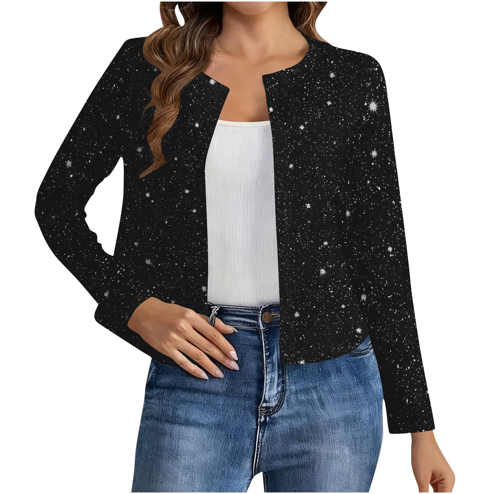 Shimmering Gold-Foil Long Sleeve Cardigan Jacket