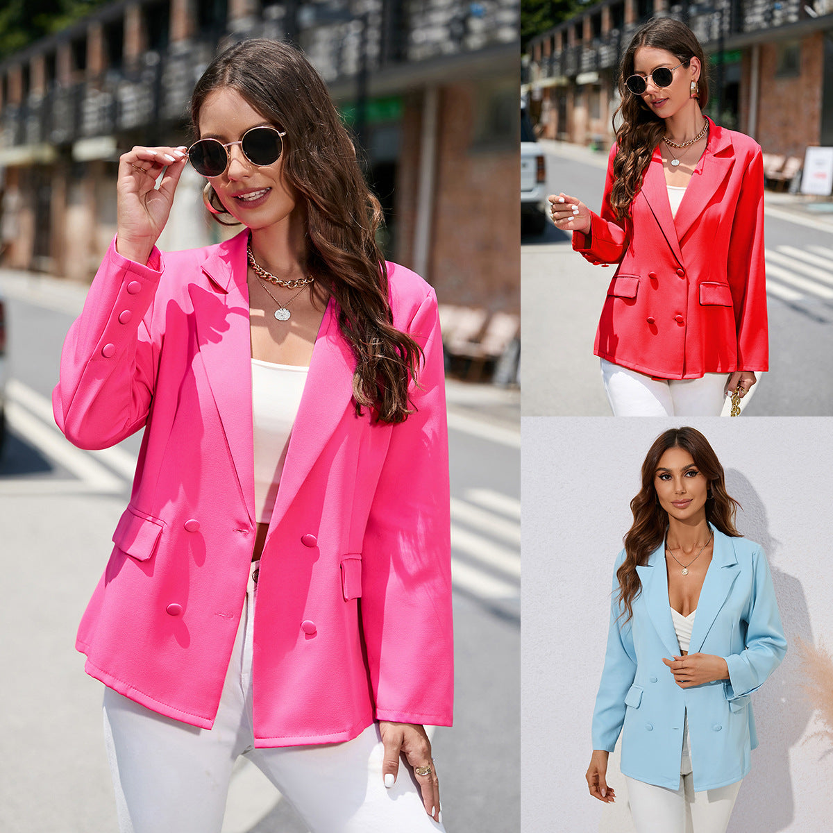 Classic Solid-Color Lapel Blazer For Women