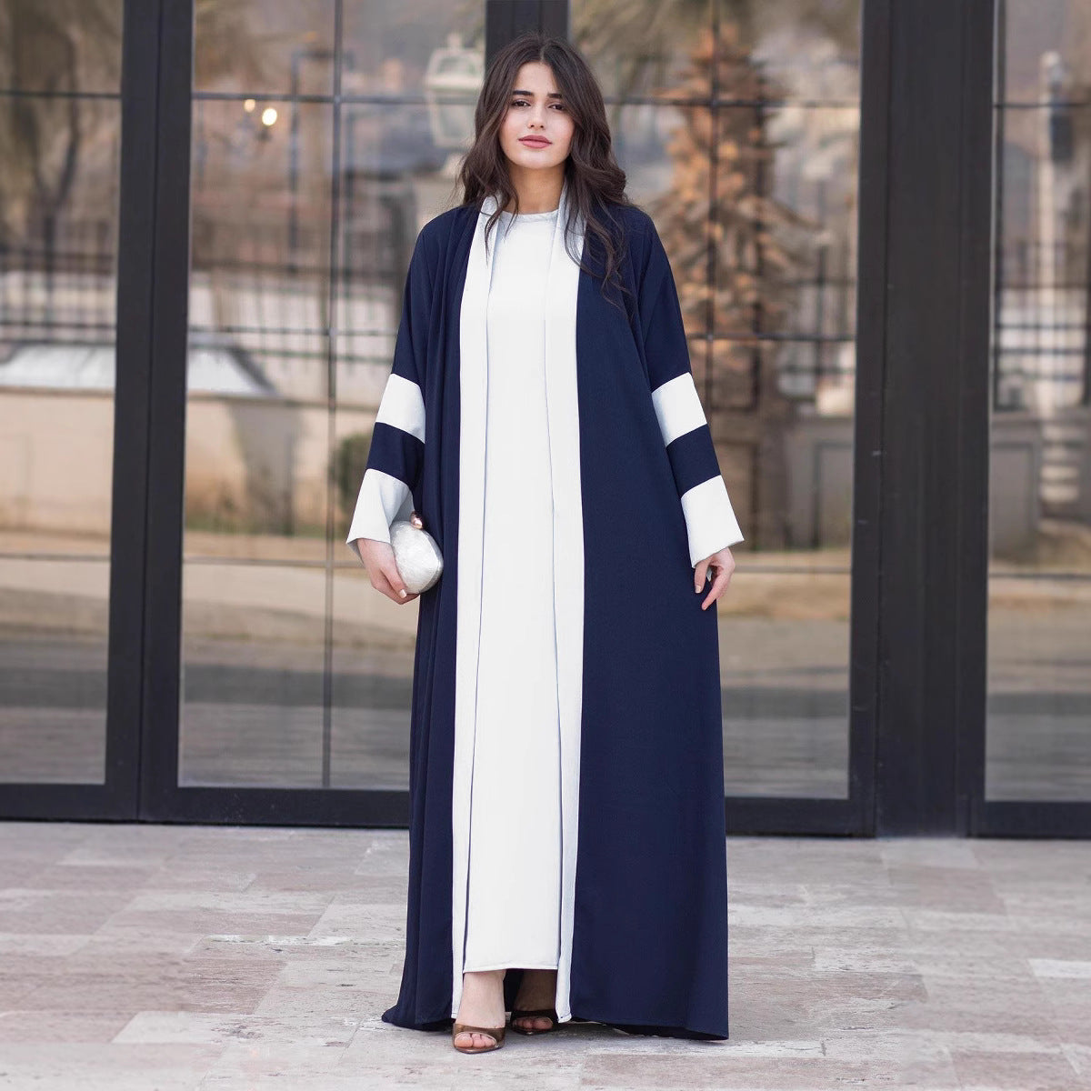 Color-Block Long Dress Jacket With Elegant Patchwork Detail For Women
