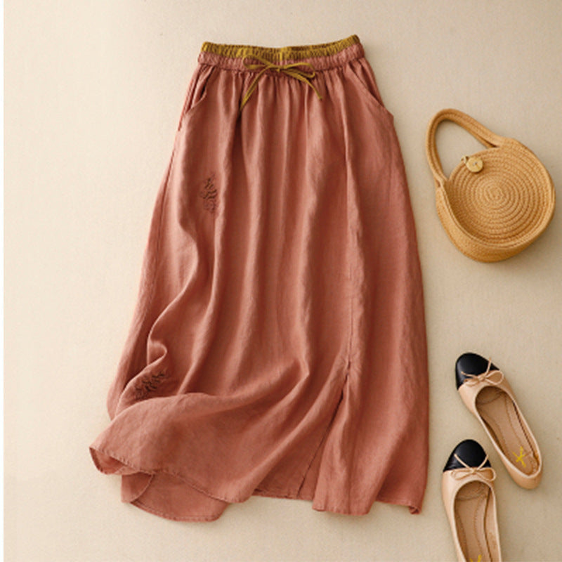 Women's Color Block Ruffle Midi Skirt With Elastic Waist