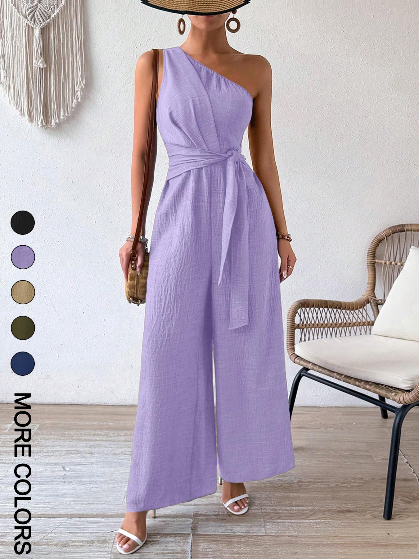 Wide Leg Shoulder Strap Jumpsuit With Adjustable Waist Tie