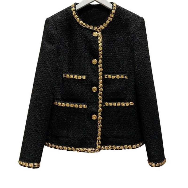 Black Grid Spring-Autumn Jacket For Women