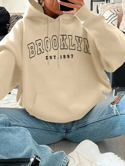 Loose Fit Printed Hoodie With Drawstring Hood