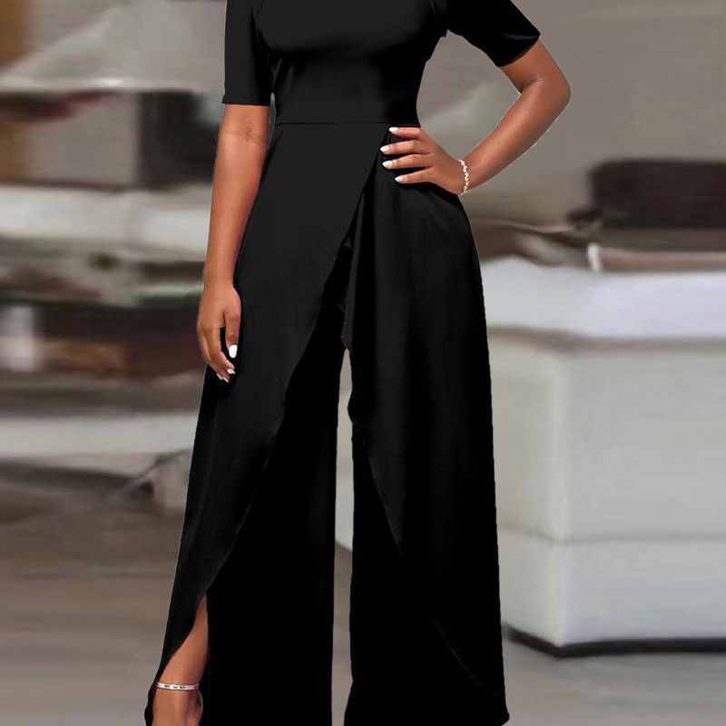Off Shoulder Wide Leg Jumpsuit With Elegant Three Quarter Sleeves