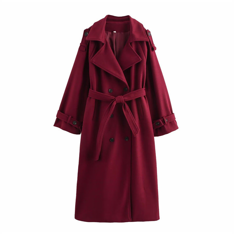 Double-Breasted Wool Coat Women's Long Elegant Commute Overcoat