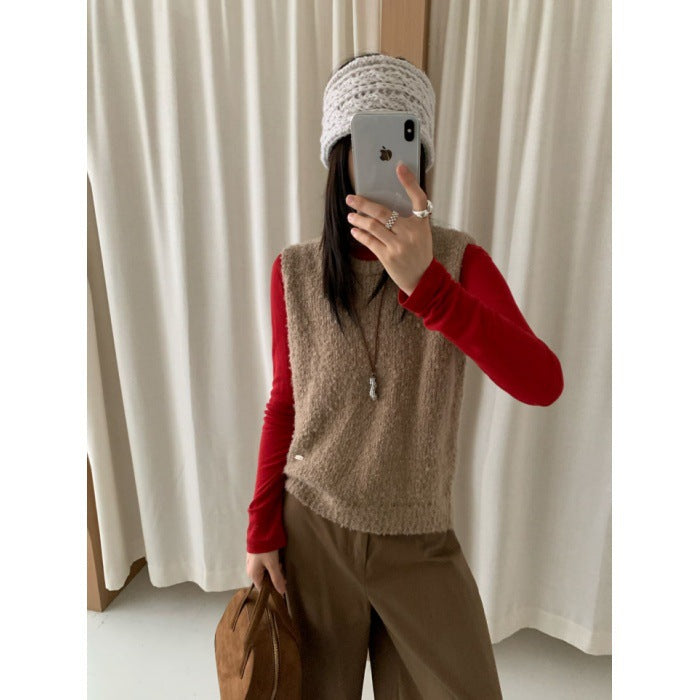 Korean-Style Candy Color Knit Vest For Women