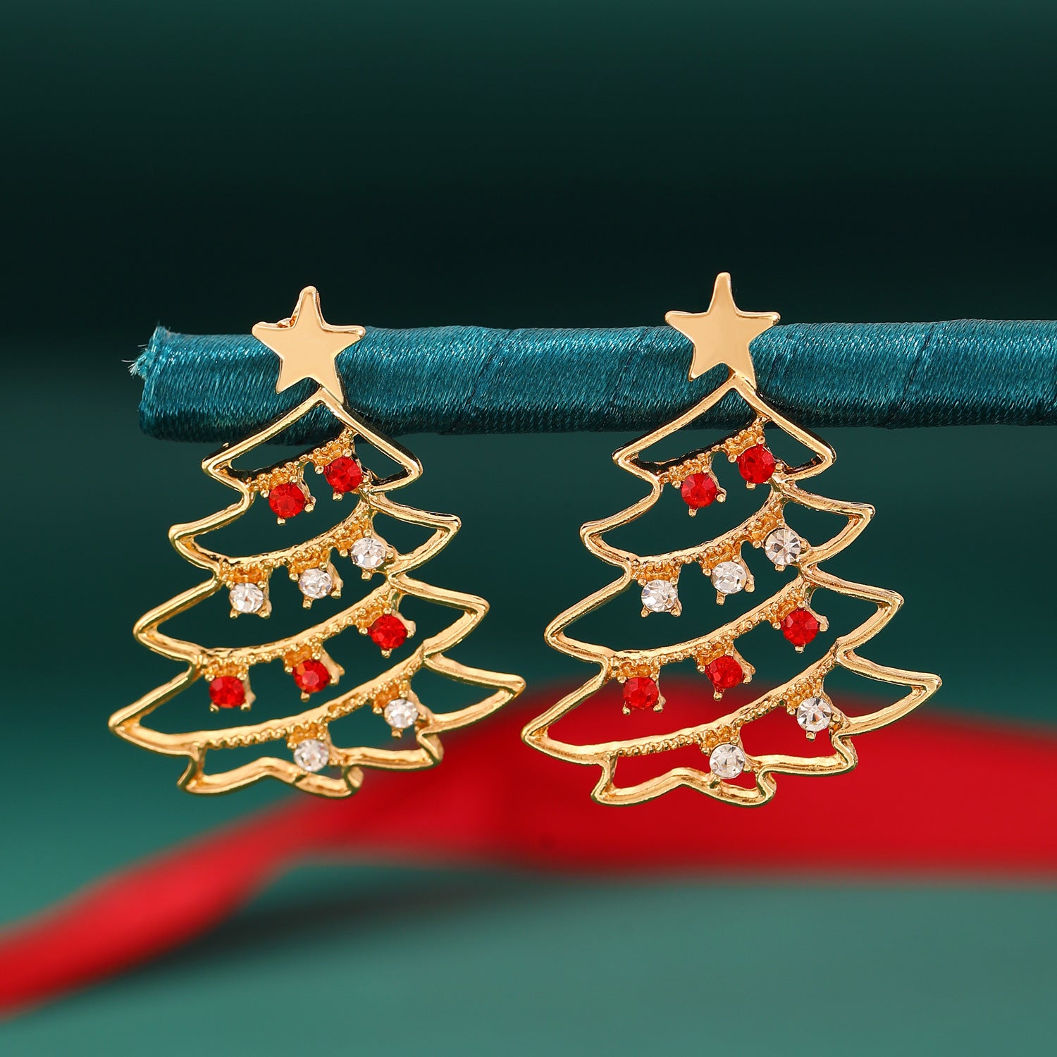 Cute Minimalist Christmas Tree Dangle Stud Back Earrings