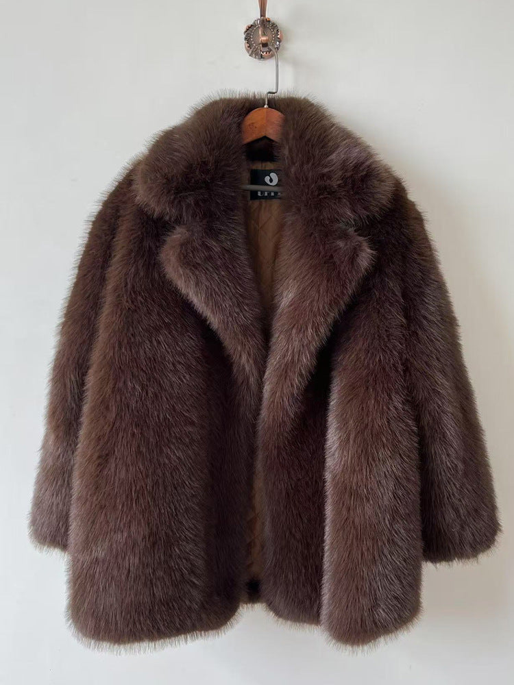Warm Mid Length Fur Coat For Women In Winter