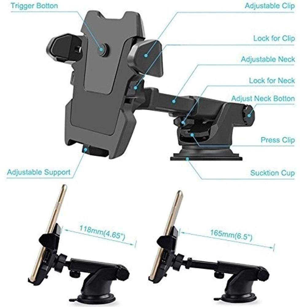 Universal Windshield Suction Cup Car Phone Holder With 360° Rotation