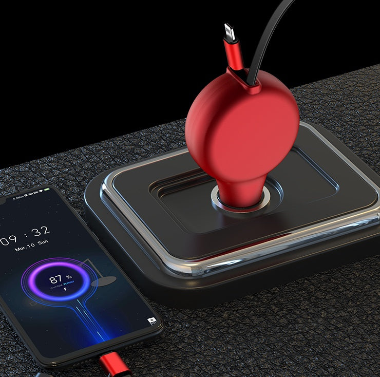 Retractable Dual?Cable Car Fast Charger With QC3.0 And PD Output
