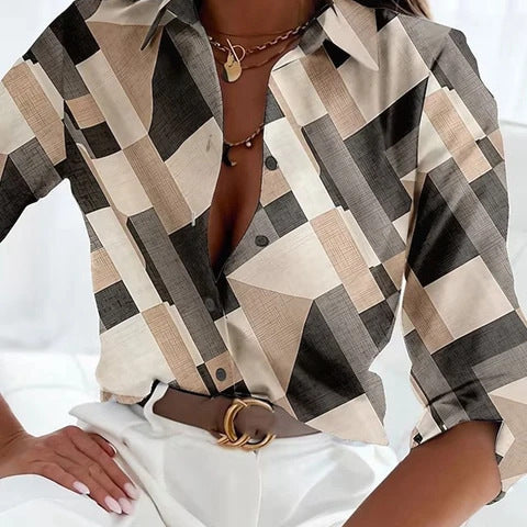 3D Landscape Print Stretch Long Sleeve Button Front Shirt