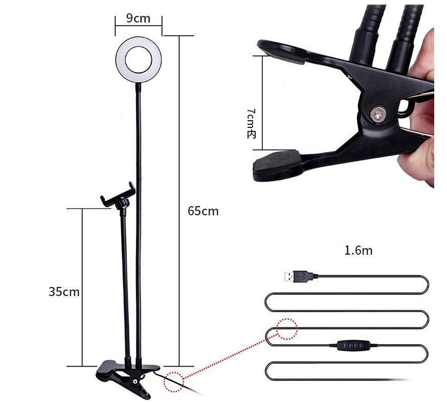 Adjustable LED Selfie Ring Light With Desk Clamp For Makeup And Live Use